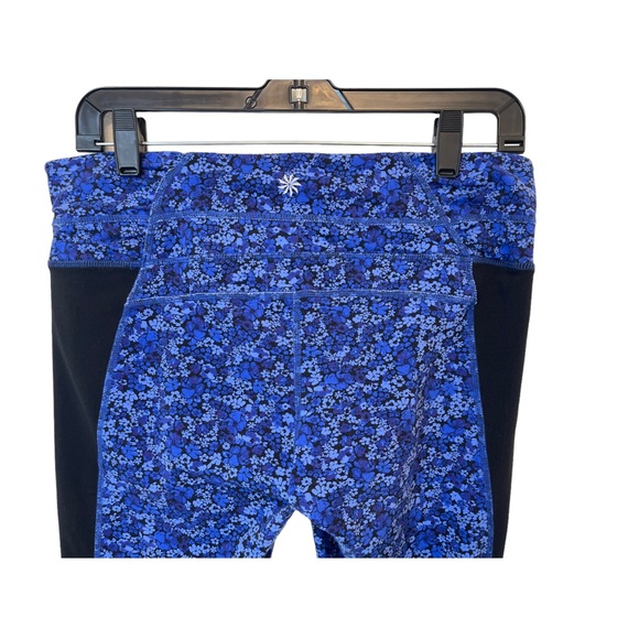 Athleta Floral Prints Blue Purple Crop Athleisure Leggings Ruched Sides size L - Picture 4 of 14